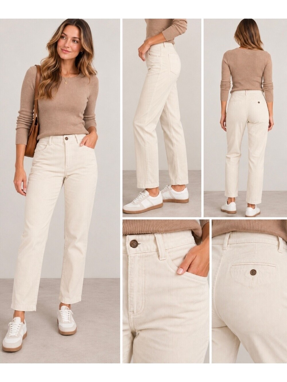 Eddie Bauer Women’s 4P Ivory Corduroy Pants High Rise Straight Leg Stretch